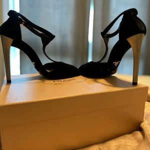 Prada black size 38 black suede with silver dazzling heel